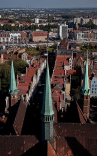 View from the tower over the roofs of the church to the east, St., Sankt, Saint