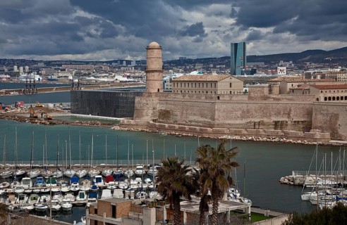 View from the south, in front entrance to Vieux-Port, behind CMA CGM high-rise building 2005-2010