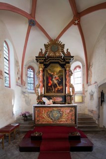 View into the choir, main altar with painting of St Michael the Archangel, St, Saint, Saint