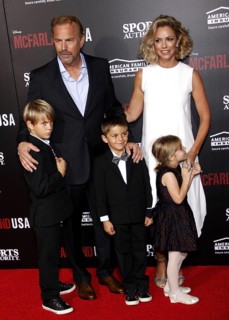 Kevin Costner, Christine Baumgartner, Grace Avery Costner, Hayes Logan Costner and Cayden Wyatt