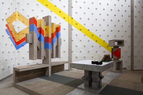 1966-1967 by Joachim G. Hanke, chancel with illusory perspective effect, St., Sankt, Saint