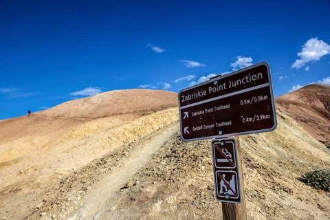 Hikers at Zabriskie Point, Death Valley National Park, California, USA, North America