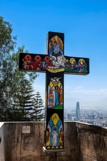 Way of the Cross up to Cerro San Cristobal, view of the financial centre, Santiago de Chile, Chile,