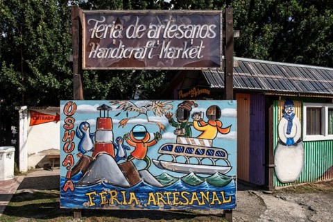 Photo background for tourists at the craft market in Ushuaia, Argentina, South America