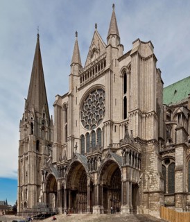 1195-1260 Main construction period, south transept gable, south west tower on the left 1145-64