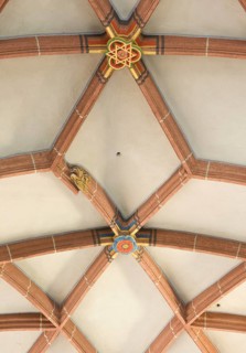 Detail of the vaults in the nave, vault rib with error, wrong calculation, wrong angle, fault, St.,