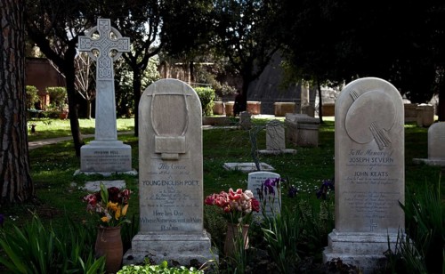 Graves of John Keats, poet 1795-1821 and Joseph Severn, painter 1793-1879