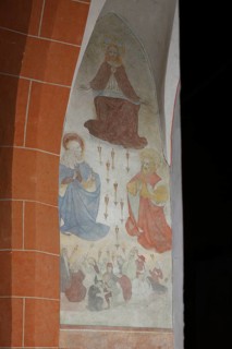 South aisle, frescoes in the west side chapel, Christ sending plague arrows from the Church of St.,