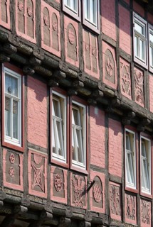 Half-timbered houses at Breite Straße 39 with craft sign