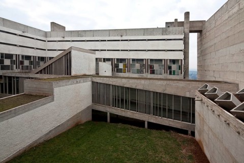 Éveux near Lyon, Sainte-Marie de La Tourette monastery, 1956-1960 by Le Corbusier, inner courtyard,