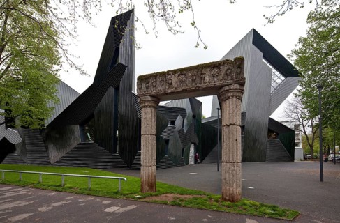 Built 2008-2010 by Manuel Herz, exterior view, spolia from the forecourt of the previous building
