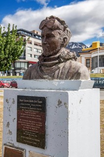 Mayor Gustavo Adolfo Giro Tapper -bronze bust at the harbour of Ushuaia, Argentina, South America