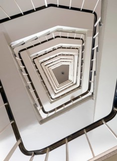 Krefeld, Philadelphiahochhaus, built in 1955 by Wilhelm Peiner, staircase