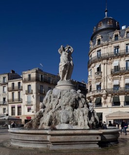 Montpellier, Place de la Comédie, fountain THE THREE GRACIES, Euphrosyne (the cheerful one), Thalia