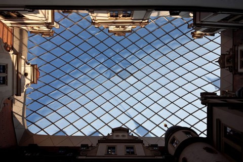 Small castle courtyard, glass roof