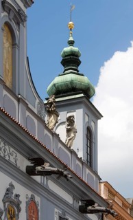 Nam. Premysla Otakara II, town hall, built 1727-1730 by Martinelli, parapet figures and gargoyles
