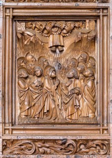 Constance, Minster, west portal, right door wing, sculptor Heinrich Yselin and Simon Haider around