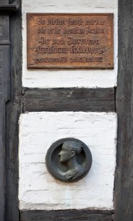 Place of work of the first female doctor DOROTHEA ERXLEBEN, 1715-1762, memorial plaque and portrait