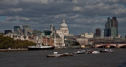 View from Waterloo Bridge to St Paul's Cathedral, in front The Old Schoolhouse, on the right