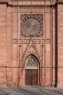 Rheingau Cathedral, view from west, portal, St., Saint, Saint