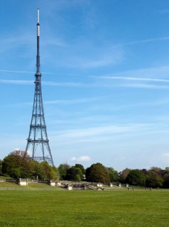 Crystal Palace transmission tower, in front of it the location of the Crystal Palace