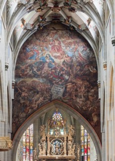 Überlingen, parish church of St Nicholas, view to the east, wall above the choir arch with fresco