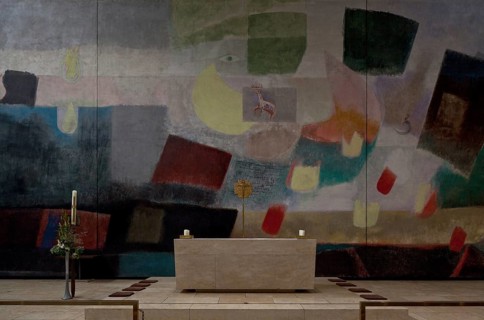 1960-63 by Hans Schädel, interior with altarpiece by Georg Meistermann, St., Sankt, Saint