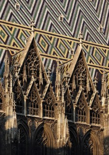 Wimperge and coloured roof tiles on the south side, St., Sankt, Saint
