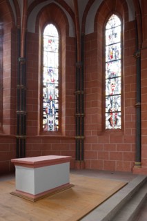 Choir room with altar mensa and windows Church of St., Church of St., St., St., Saint