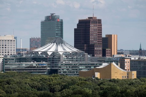 View from the Siegessäule towards the east, Sony Centre on the left, Philharmonie on the right
