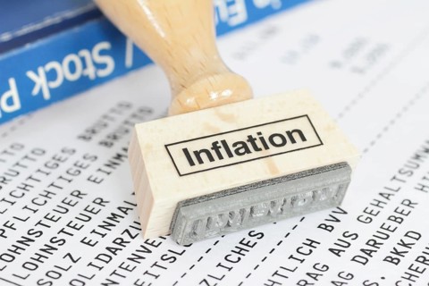 Stamp with the inscription Inflation, prices, price development, price increase, inflation rate,