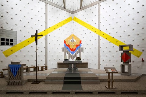 1966-1967 by Joachim G. Hanke, chancel with illusory perspective effect, St., Sankt, Saint