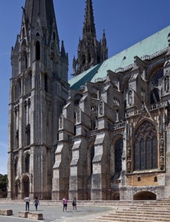 1195-1260 Main construction period, partial view from south-east, nave and towers on the left,