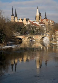 View over the Saale to the castle and cathedral, St., Sankt, Saint
