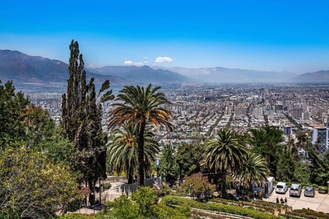 View of Santiago de Chile from Cerro San Cristobal, Chile, South America