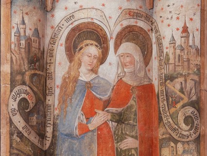 Fresco on the 2nd northern pillar, Visitation 1472, detail, St., Saint, Saint