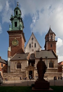 Wawel Cathedral from the west, in front monument to Pope John Paul II, St., Saint, Saint