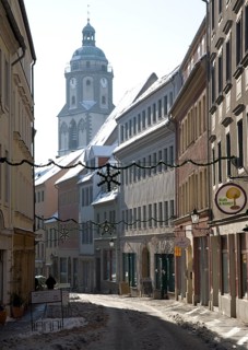 View from Burgstraße to the tower of the Church of Our Lady, St., Sankt, Saint