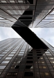 Connecting bridge between two office towers, bottom view