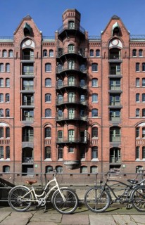 Hamburg, Speicherstadt built between 1883 and 1927, warehouse block W, façade facing Wandrahmfleet
