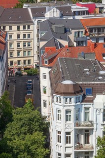 Residential building in the Karolinenviertel, aerial view, Hamburg, Germany, Europe