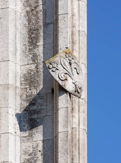 Choir from south-east, detail of coat of arms, St., Sankt, Saint