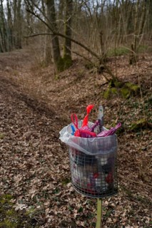 Dog excrement bag in a bin, walking, walking the dog, walking the dog, hazard prevention ordinance,