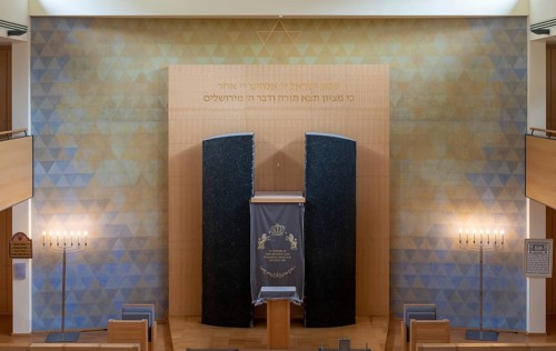 Krefeld, Jewish community centre in Wiedstraße. Synagogue with Torah shrine (Hechal), view from the