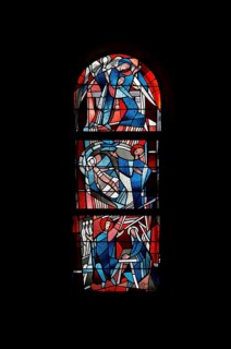 Stained glass window by Ernst Jansen-Winkeln in the right (west) aisle, scenes from the life of St