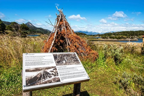 Hut of the Yaghan, the indigenous people of Wulaia Bay, Beagle Street, Ushuaia, Tierra del Fuego,