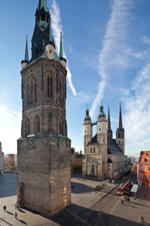 Halle (S) market square. Market church from east-north-east left Red Tower, St., Saint, Saint