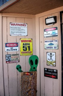 Signs with aliens, Rachel, Extraterrestrial Highway, Nevada, USA, North America