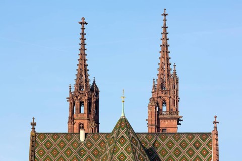 Basel, Minster (Basler Münster), view from east to the two towers
