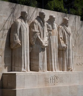International monument to the Reformation with monumental figures of Guillaume Farel, John Calvin,